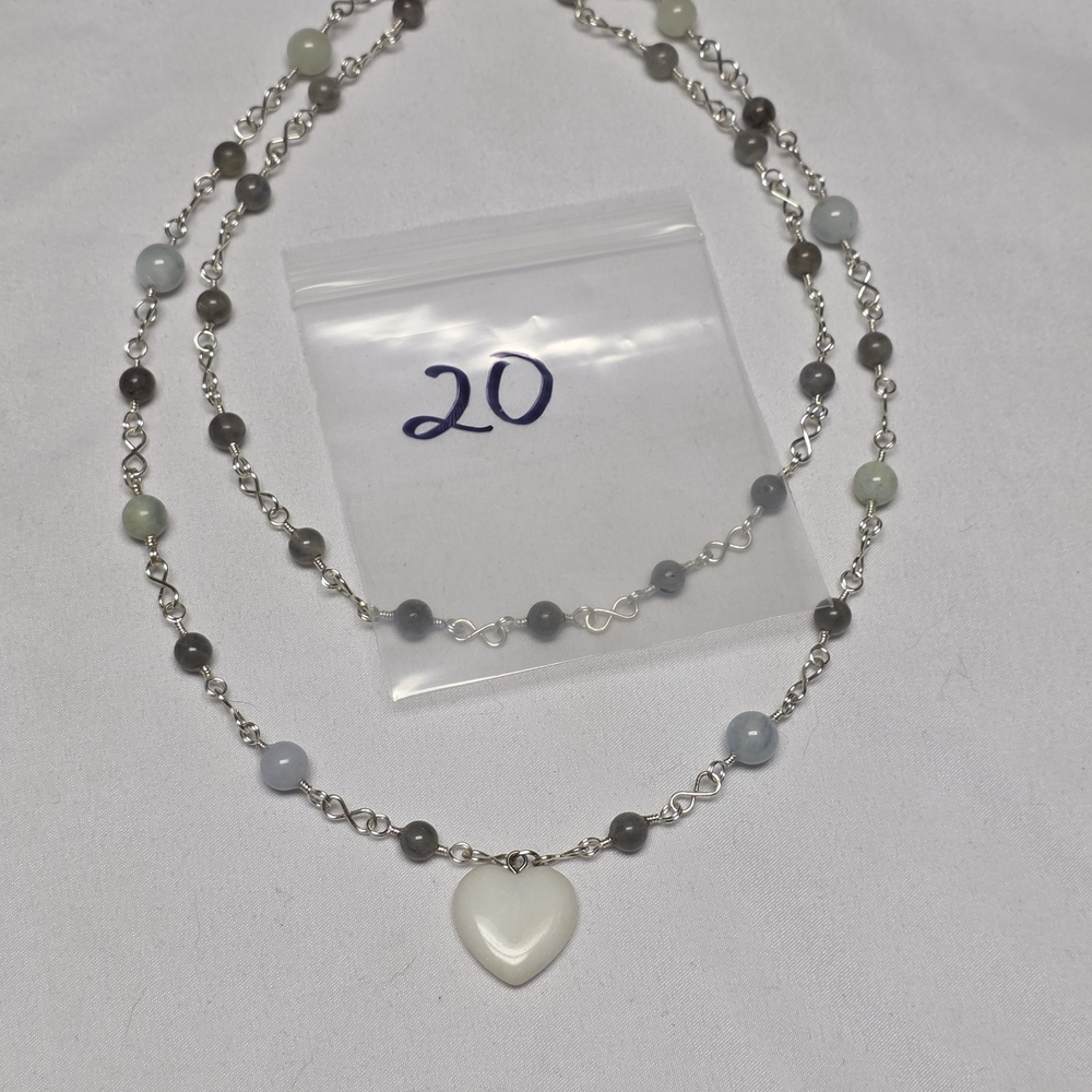 Elegant Snow Quartz Heart Necklace with Moonstone & Morganite - Picture 6 of 6